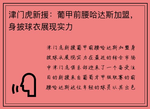 津门虎新援：葡甲前腰哈达斯加盟，身披球衣展现实力