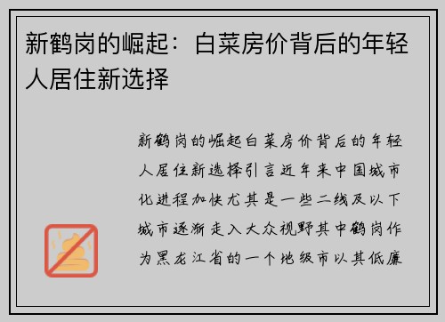 新鹤岗的崛起：白菜房价背后的年轻人居住新选择