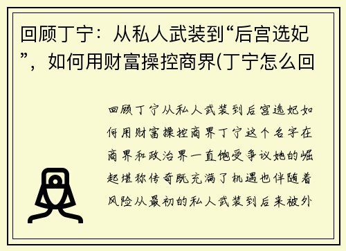 回顾丁宁：从私人武装到“后宫选妃”，如何用财富操控商界(丁宁怎么回事)