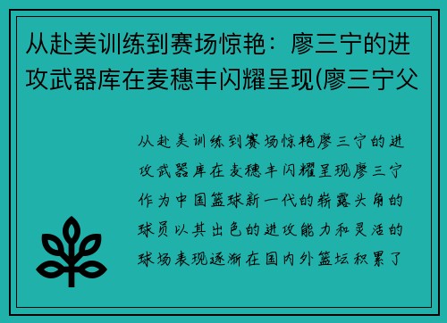 从赴美训练到赛场惊艳：廖三宁的进攻武器库在麦穗丰闪耀呈现(廖三宁父亲)