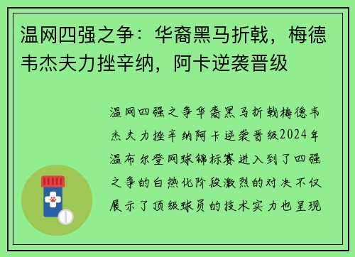 温网四强之争：华裔黑马折戟，梅德韦杰夫力挫辛纳，阿卡逆袭晋级